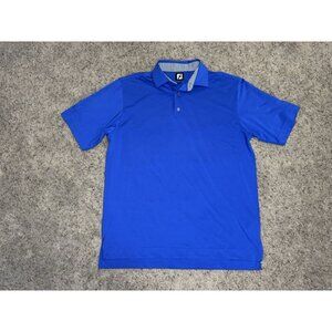 FJ FOOTJOY Blue Polo Shirt Polo Country Club Golf Short Sleeve LARGE READ